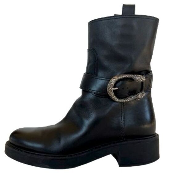 VTG Gucci Dionysus Moto Bikercore Black Leather Silver Buckle Ankle Boot SZ 36.5 - Picture 1 of 14
